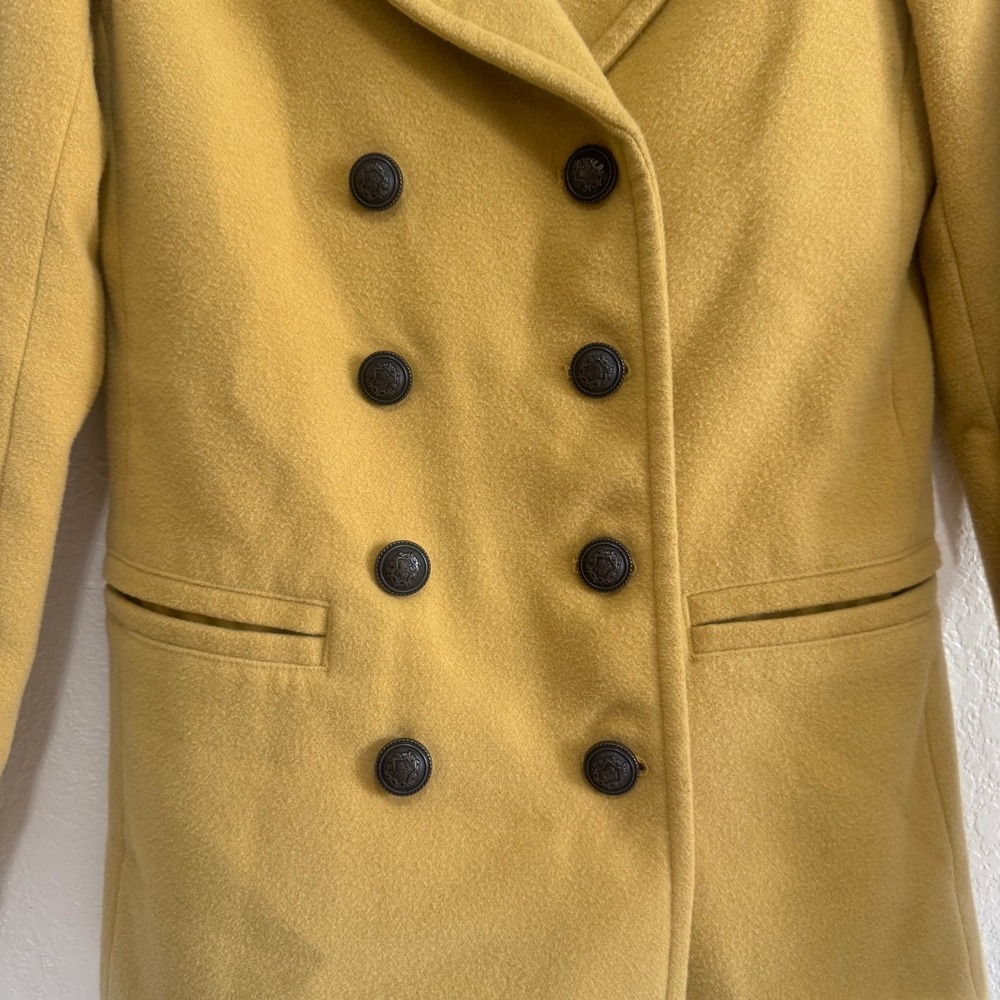 Forever 21‎ Mustard Yellow Double Breasted Wool Blend Peacoat Jacket Womens S - Picture 3 of 13